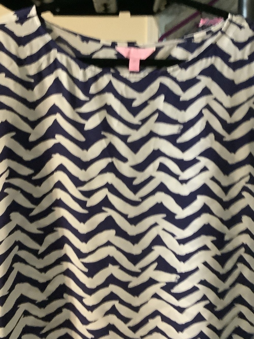 Lilly Pulitzer Navy and White Chevron Print Blouse, all silk